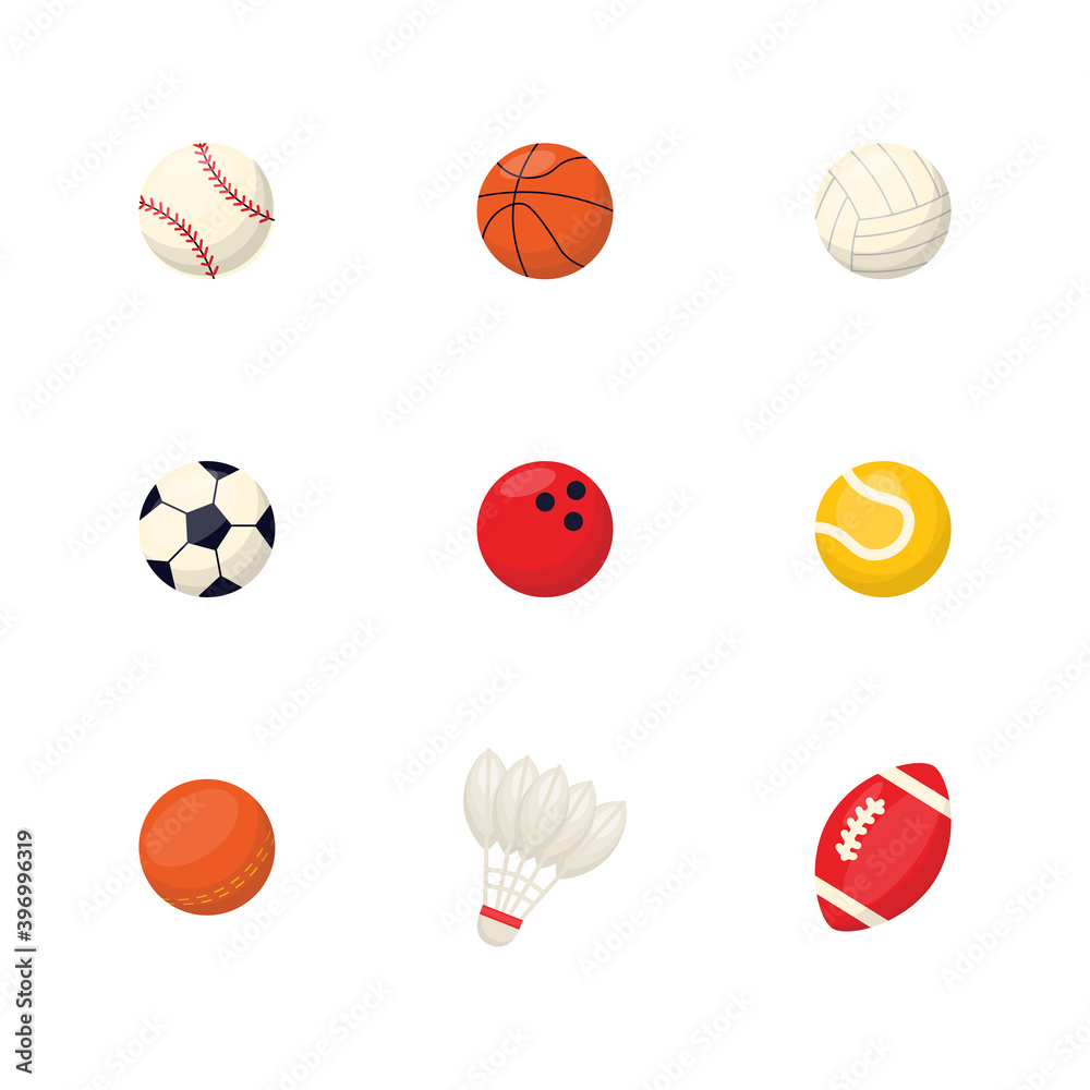 Sport equipments cartoon balls set Sport equipments cartoon balls set