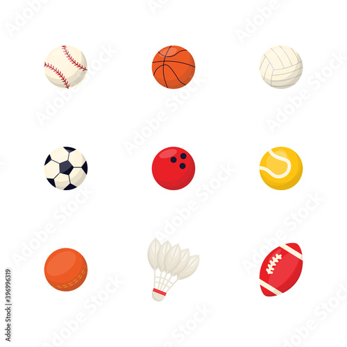 Sport equipments cartoon balls set