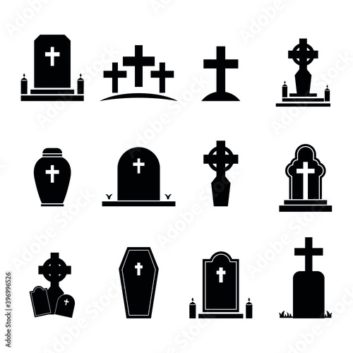 Cemetery icons. Basic solid image.