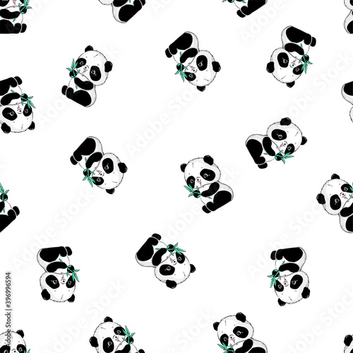 Cute panda and bamboo illustration vector. Panda baby seamless. Pattern. Fabric Design.