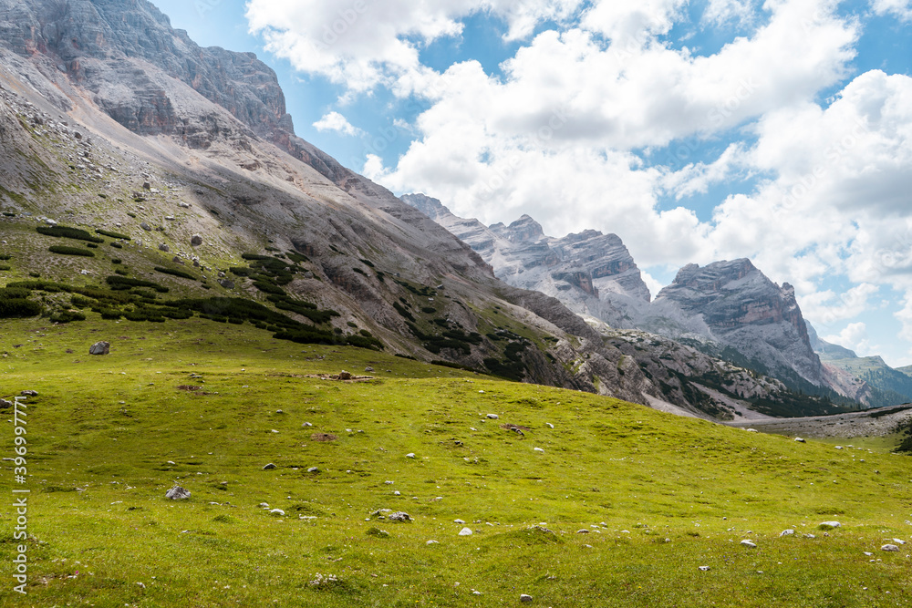 Fototapeta premium Beautiful Mountain landscape at the Dolomites, Trentino Alto Adige, South Tyrol in Italy.