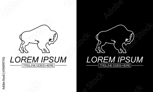 Ilustration vector graphic of  bison buffalo outline monoline line art logo vector