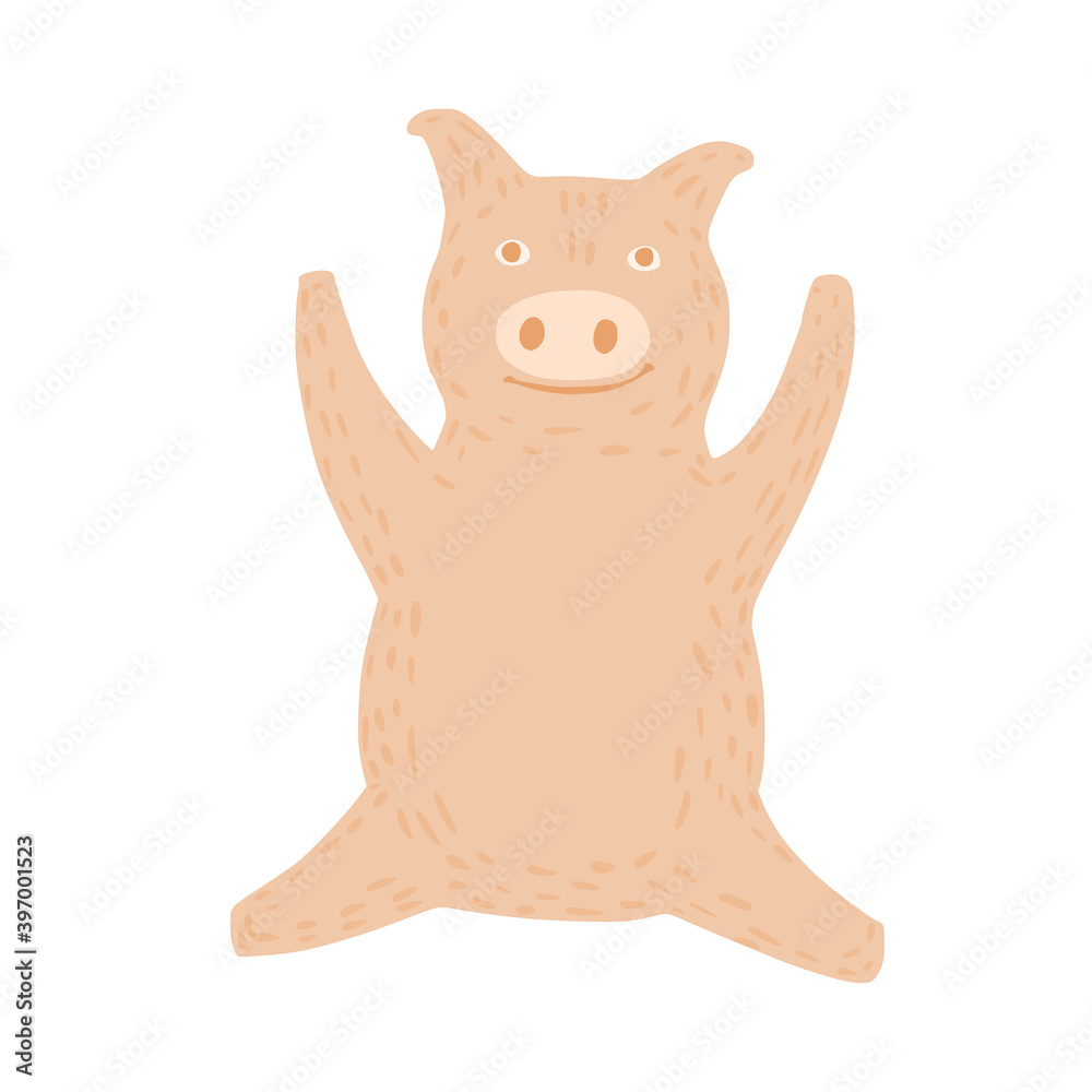 Pig sit with hands up isolated on white background. Funny cartoon character pink color in doodle style. Pig sit with hands up isolated on white background. Funny cartoon character pink color in doodle style.