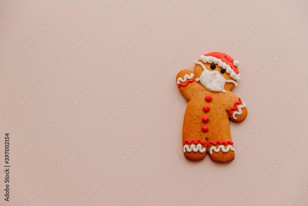 New Year and Christmas celebration in a coronavirus pandemic, conceptual background, minimalist style, place for your text New Year and Christmas celebration in a coronavirus pandemic, conceptual background, minimalist style, place for your text