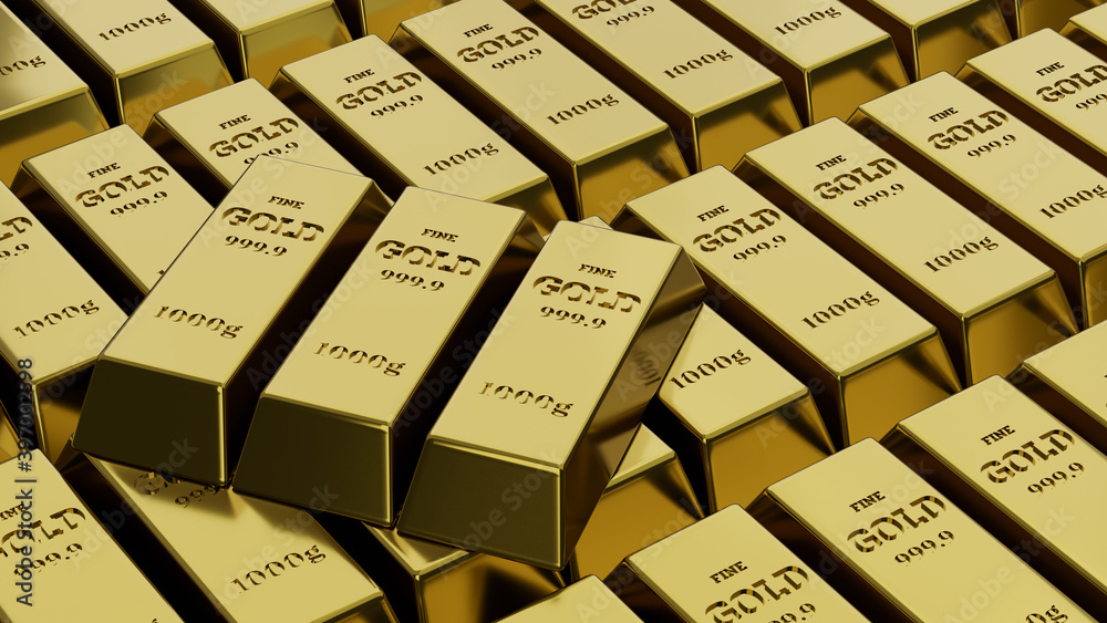 Shiny gold bars stacked. Concept of banking and wealth. 3D Shiny gold bars stacked. Concept of banking and wealth. 3D