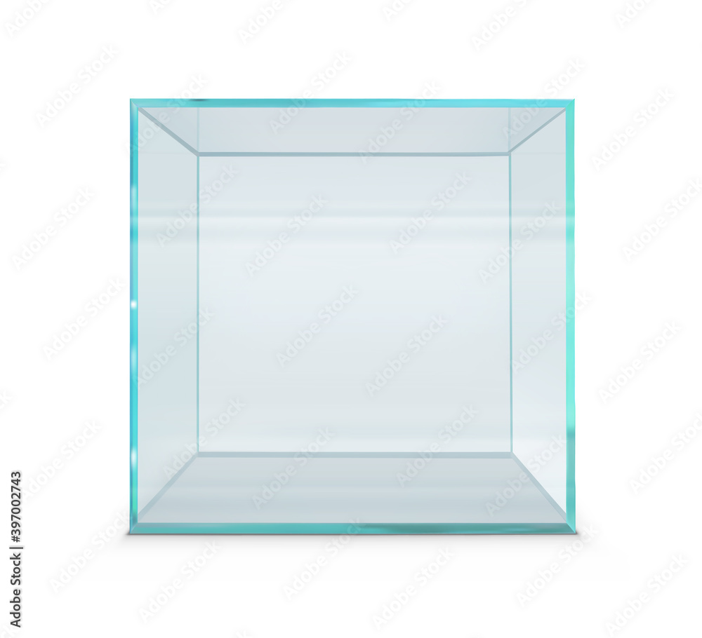 empty glass showcase cube in direct projection on a white background. Vector illustration empty glass showcase cube in direct projection on a white background. Vector illustration