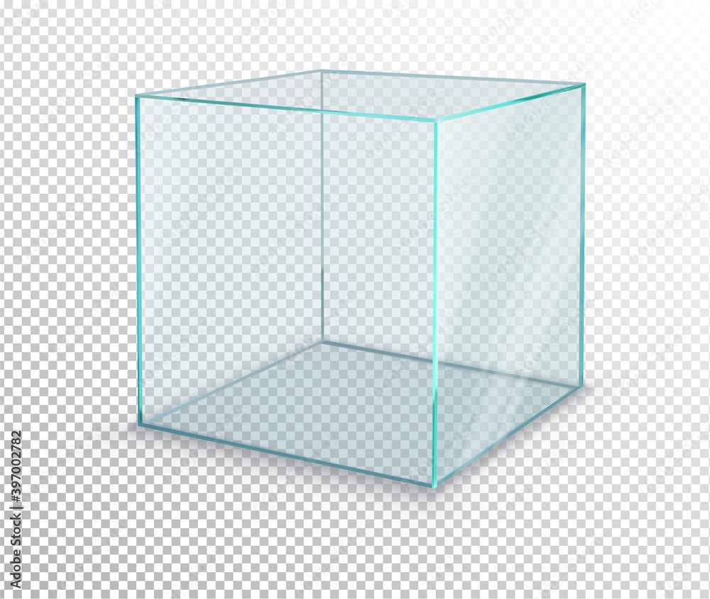 empty glass showcase cube on transparent background. Vector illustration