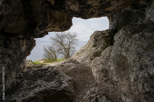 Cave entrance with ocean view, Long exposure