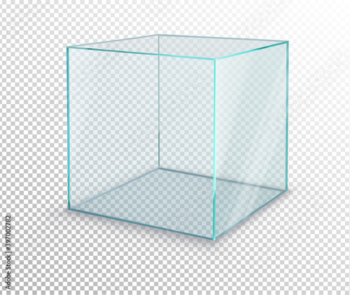 empty glass showcase cube on transparent background. Vector illustration photo