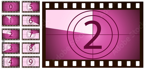 retro film countdown pink on white background. Isolated vector objects. EPS 10