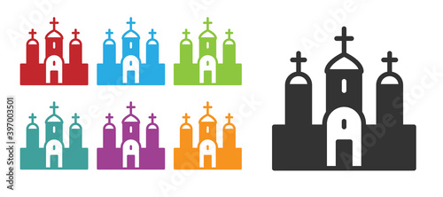 Black Church building icon isolated on white background. Christian Church. Religion of church. Set icons colorful. Vector.