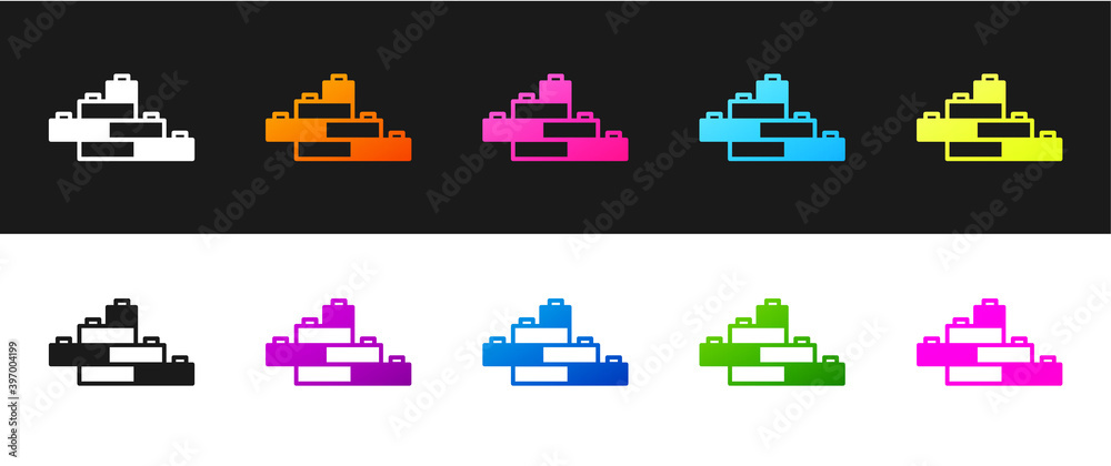 Set Toy building block bricks for children icon isolated on black and white background. Vector.