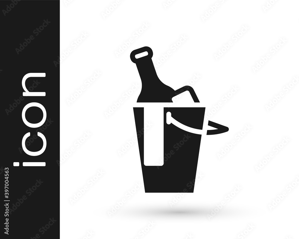 Black Bottle of wine in an ice bucket icon isolated on white background. Vector. Black Bottle of wine in an ice bucket icon isolated on white background. Vector.