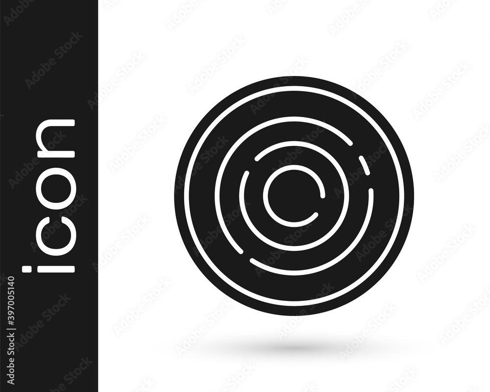 Naklejka premium Black Checker game chips icon isolated on white background. Vector.