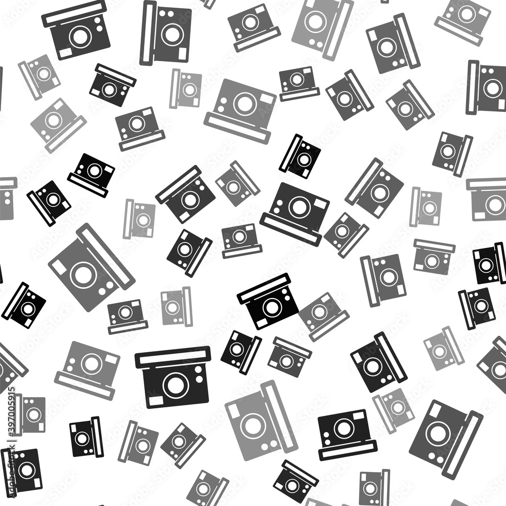 Black Photo camera icon isolated seamless pattern on white background. Foto camera icon. Vector.