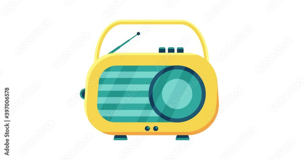 4K Stock video, Looped animation of fm radio receiver starting playing music and dancing. 2D Seamless motion animated footage with old fashion Audio Player, broadcasting. Concept of World Radio Day 4K Stock video, Looped animation of fm radio receiver starting playing music and dancing. 2D Seamless motion animated footage with old fashion Audio Player, broadcasting. Concept of World Radio Day