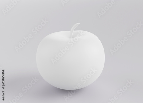 White artificial apple on gray background  3d render