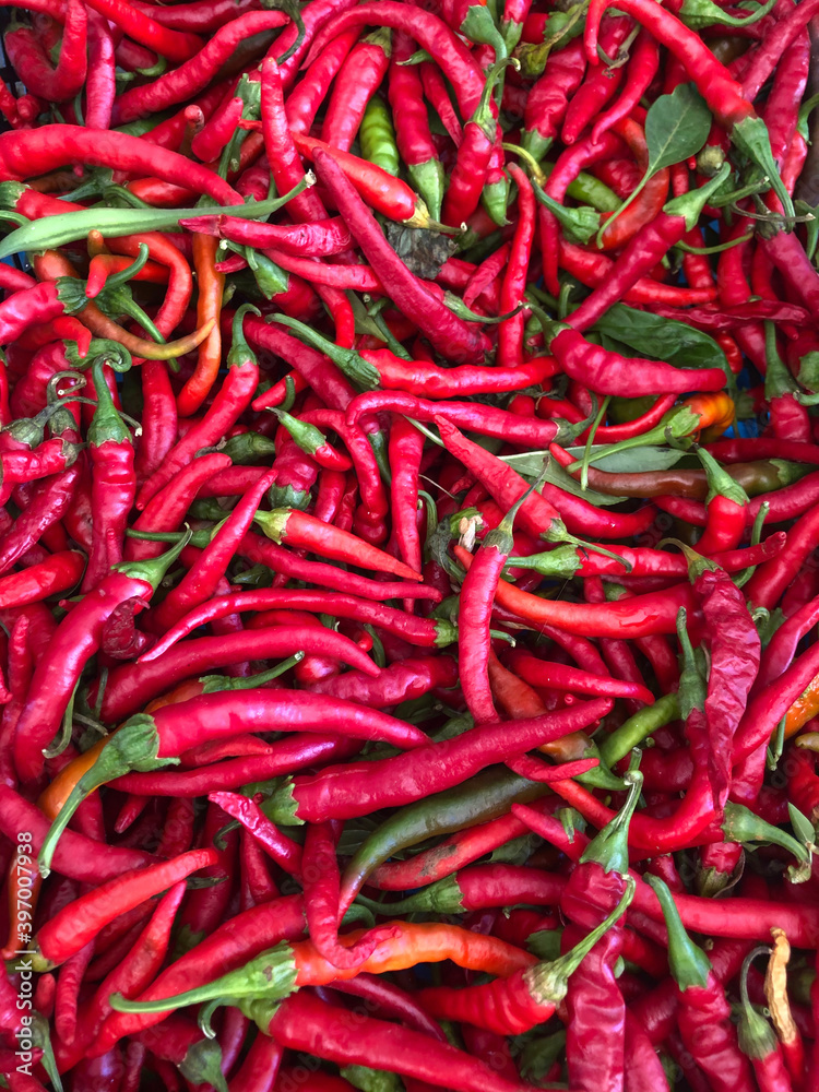 Farmers' market: red chili peppers
