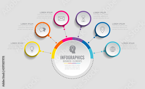 Vector elements for infographics. presentation and chart. steps or processes. 
options number workflow template design. 6 steps