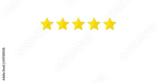 4K Looped animation, Satisfied customer gives positive review, white background. 2D Seamless motion animated footage, five star feedback, index finger pressing button, quality concept, high rating