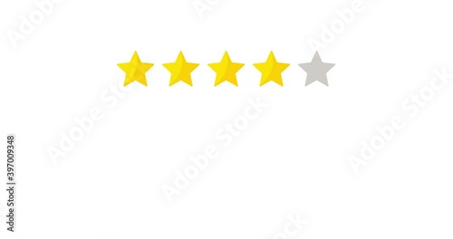 Seamless 4K Stock video, white background. Looped motion animated footage, customer gives positive review, four star rating.  2d animation, pointing finger Giving rating stars, feedback concept