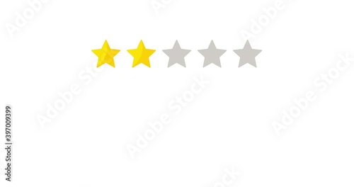 4K Looped animation, client gives bad review, white background. 2D Seamless motion animated footage, two star, bad quality, low rating, negative customer feedback, poor service, hand pressing stars 