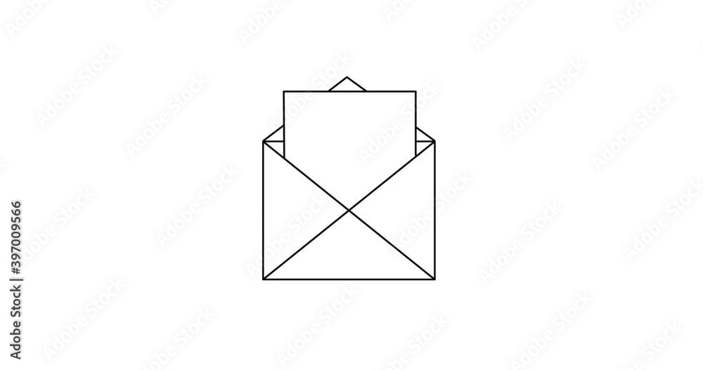4K Looped animation of receiving and reading newsletter. 2D Seamless motion animated footage, line art style, Envelope open with Business Letter in Mailbox, document, Information, post, Email message 4K Looped animation of receiving and reading newsletter. 2D Seamless motion animated footage, line art style, Envelope open with Business Letter in Mailbox, document, Information, post, Email message