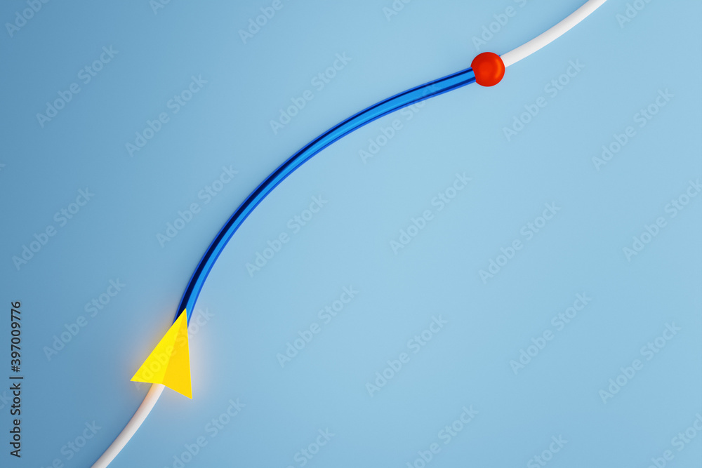 3d illustration of an icon with the direction of movement along the trajectory with navigation markers, destination on a blue background 3d illustration of an icon with the direction of movement along the trajectory with navigation markers, destination on a blue background