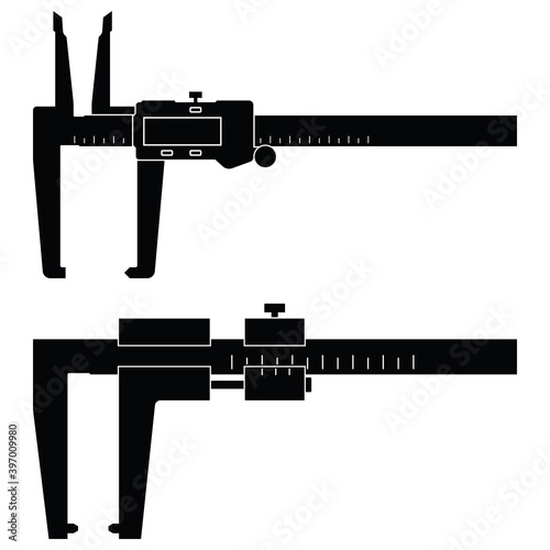 Disc brake rotor caliper. Measuring gauge. Silhouette vector
