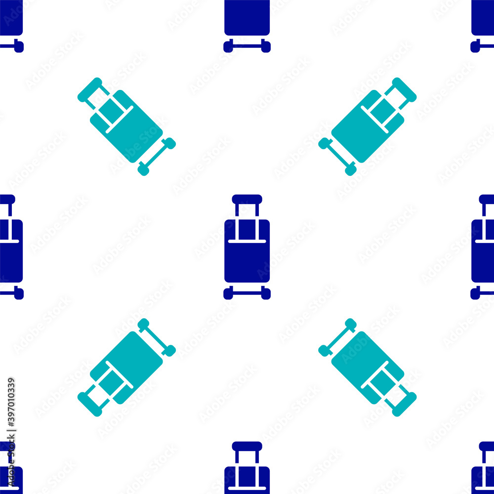 Blue Suitcase for travel icon isolated seamless pattern on white background. Traveling baggage sign. Travel luggage icon. Vector. Blue Suitcase for travel icon isolated seamless pattern on white background. Traveling baggage sign. Travel luggage icon. Vector.