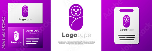Logotype Newborn baby infant swaddled or swaddling icon isolated on white background. Baby kid child wrapped in blanket clothes. Logo design template element. Vector.