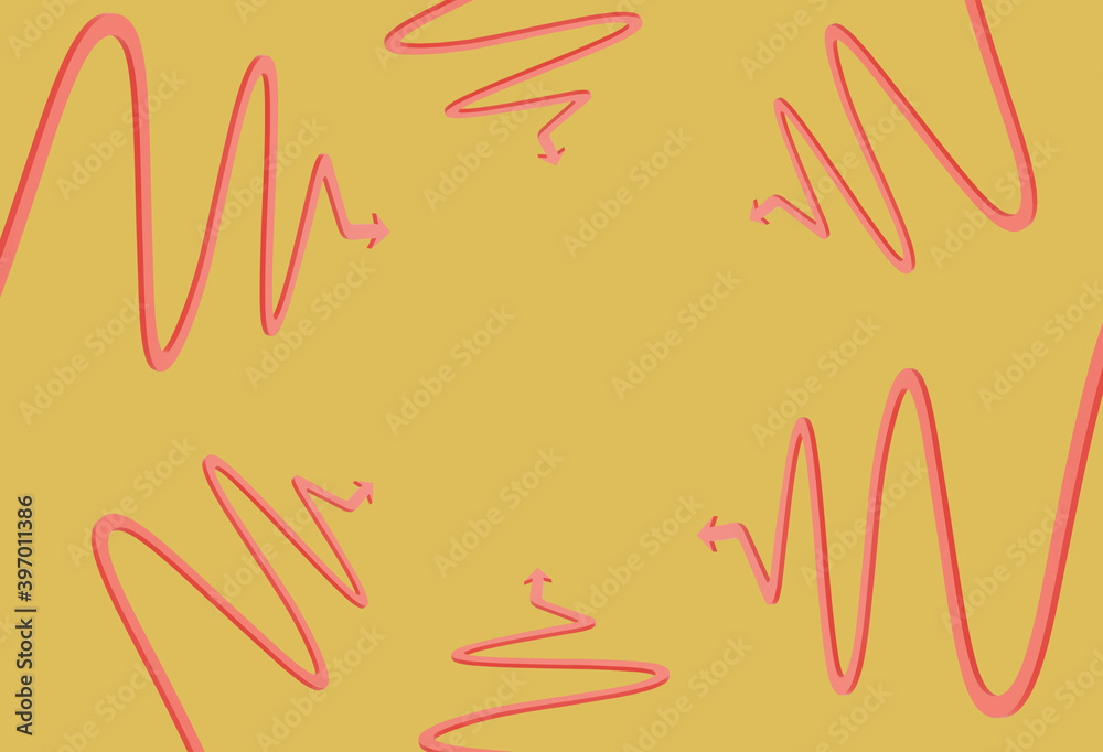 Fototapeta premium red curved arrows on yellow background, 3d render
