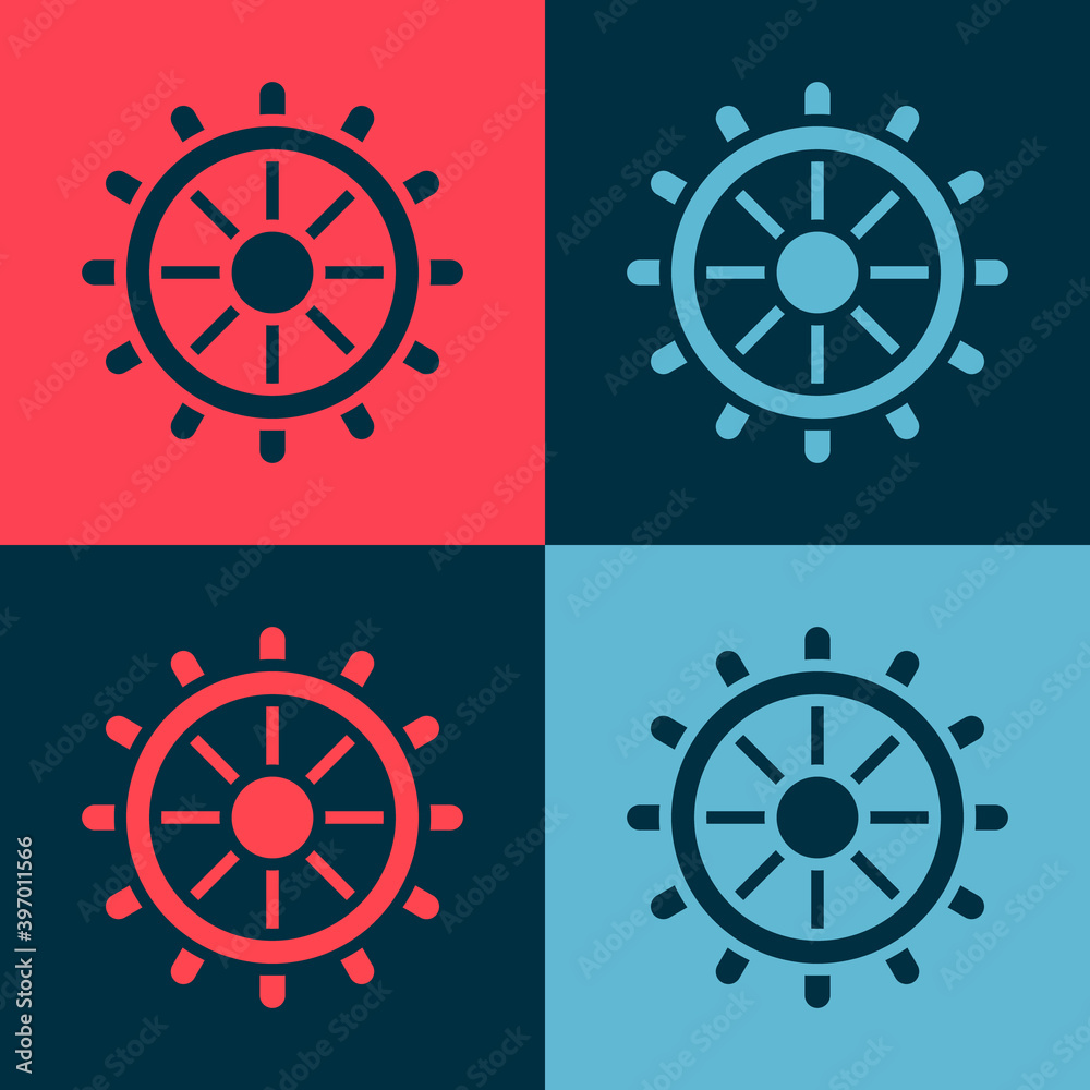 Pop art Ship steering wheel icon isolated on color background. Vector. Pop art Ship steering wheel icon isolated on color background. Vector.