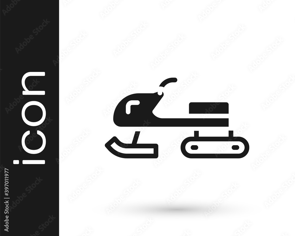 Black Snowmobile icon isolated on white background. Snowmobiling sign. Extreme sport. Vector. Black Snowmobile icon isolated on white background. Snowmobiling sign. Extreme sport. Vector.