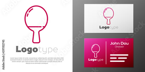 Logotype line Racket for playing table tennis icon isolated on white background. Logo design template element. Vector Illustration.