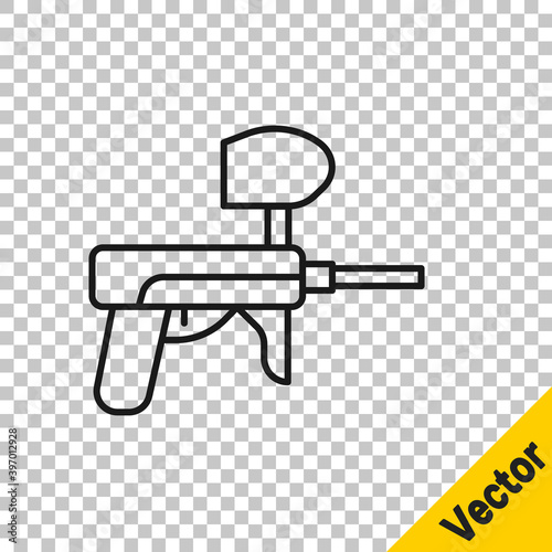 Black line Paintball gun icon isolated on transparent background. Vector Illustration.