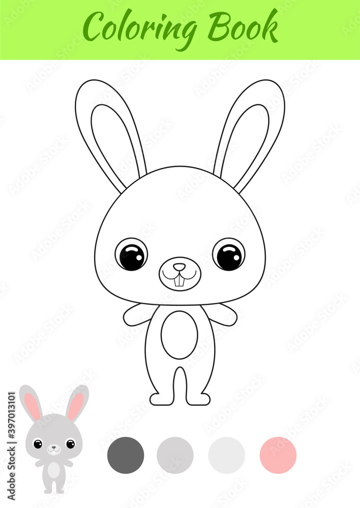 Obraz premium Coloring book little baby rabbit. Coloring page for kids. Educational activity for preschool years kids and toddlers with cute animal. Black and white vector stock illustration.