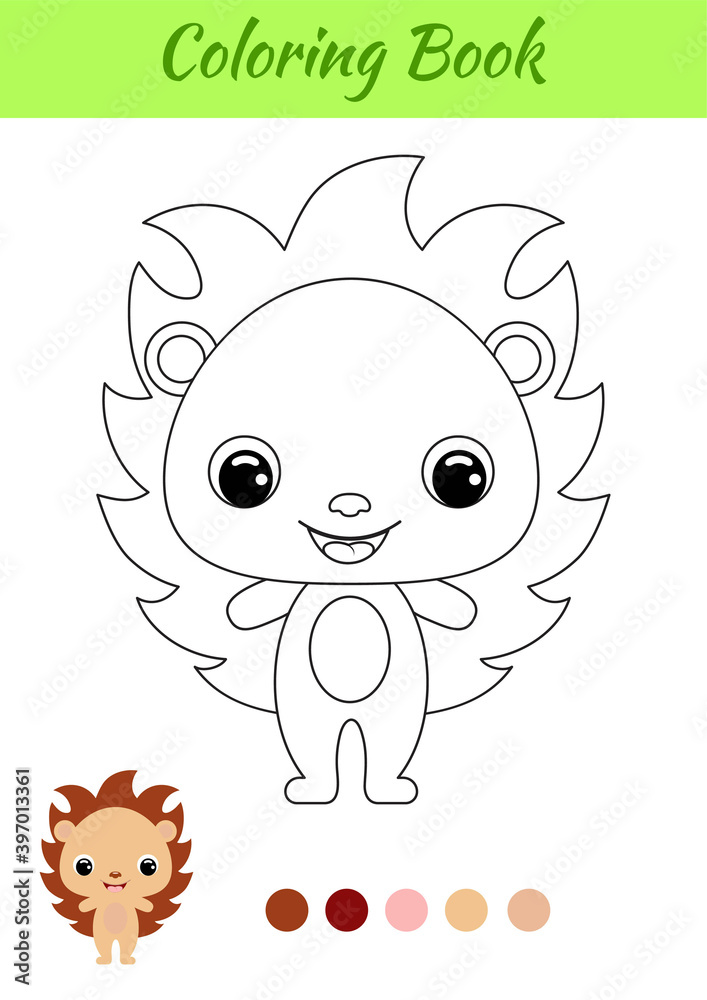 Coloring book little baby hedgehog. Coloring page for kids. Educational activity for preschool years kids and toddlers with cute animal. Black and white vector stock illustration.