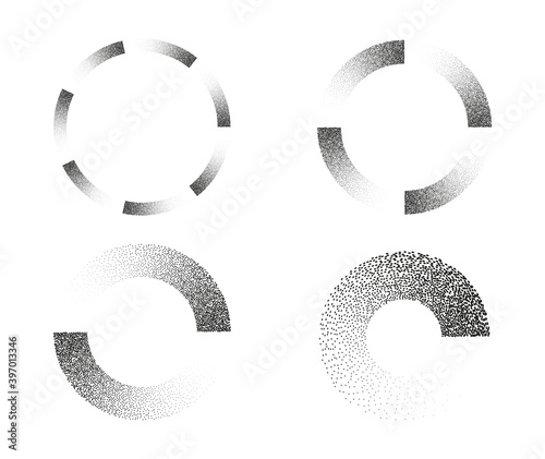 Loading. Set. Circular icon elements, collection. Noise. gradient. Stipple. Vector illustration.