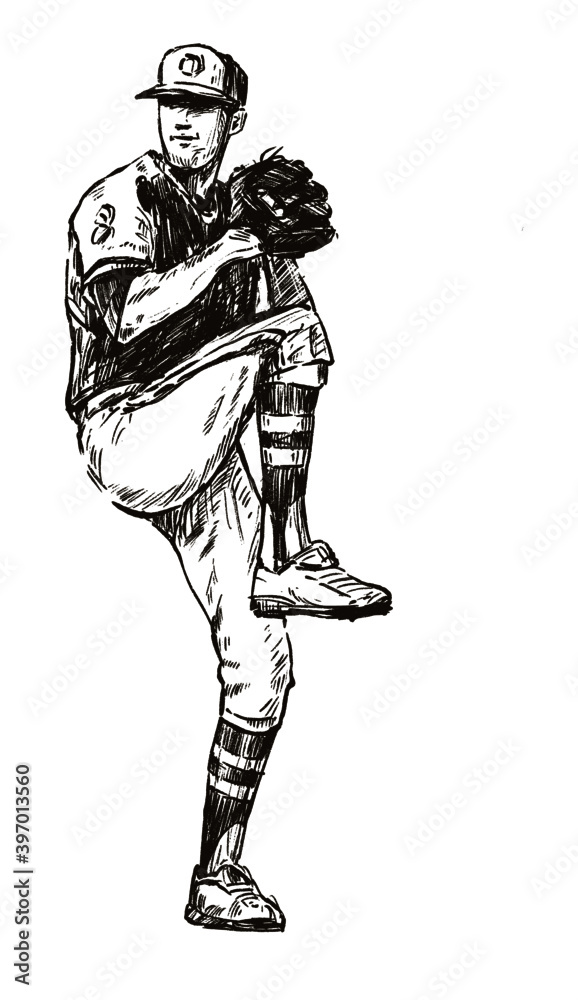 sketch of baseball player hand draw