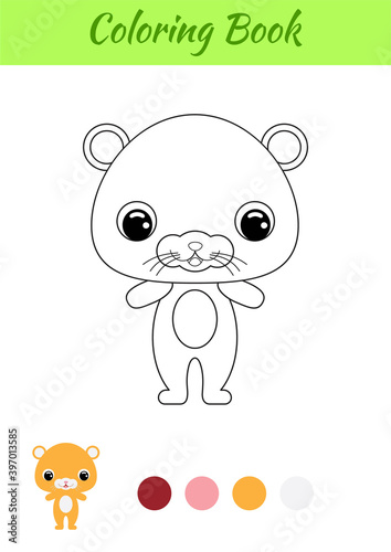 Coloring book little baby hamster. Coloring page for kids. Educational activity for preschool years kids and toddlers with cute animal. Black and white vector stock illustration.