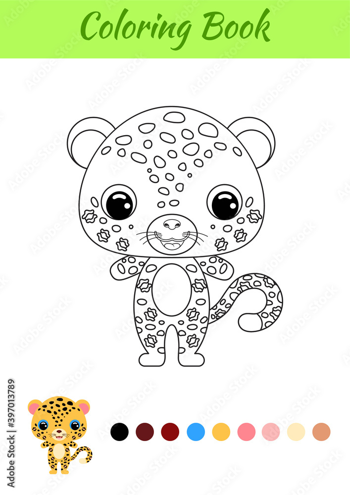 Coloring book little baby cheetah. Coloring page for kids. Educational