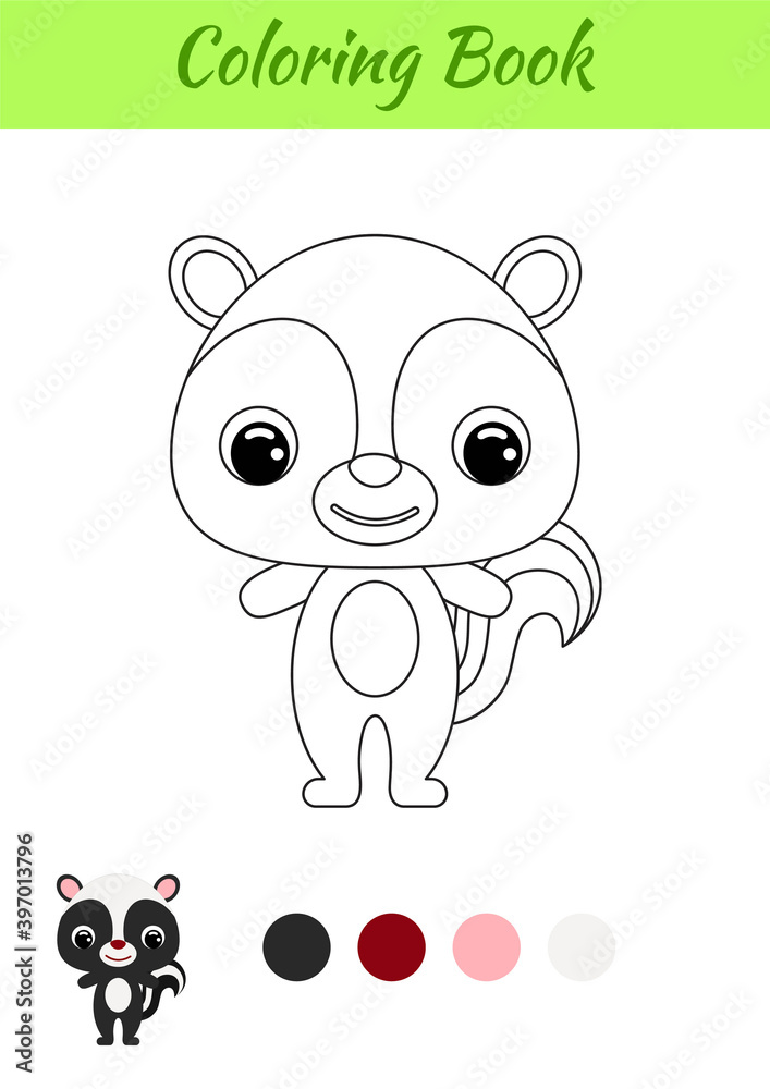 Coloring book little baby skunk. Coloring page for kids. Educational ...