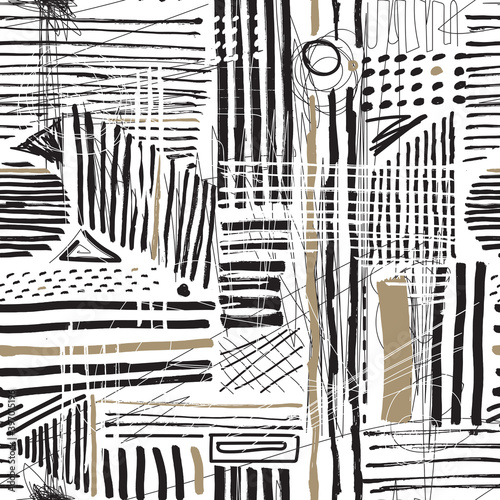 Mid-Century Modern style free hand lines seamless pattern design