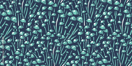 Colored seamless pattern wallpaper. Vector illustration of enoki. Autumn mushroom picking for vegan food and cooking design