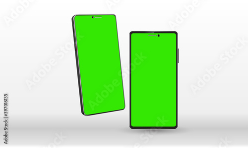 Realistic smartphone mockup. Green screen. Vector mobile device concept.