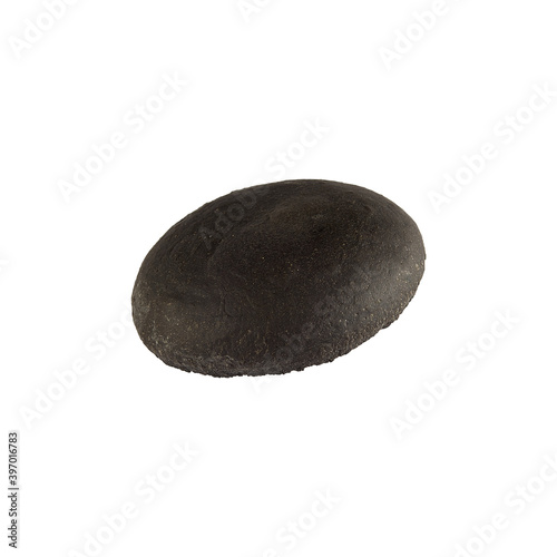 Black burger bun empty isolated. American food classic burger round bread isolated at white background. © Alexey