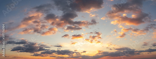 Panorama sunset sky for background or sunrise sky and cloud at morning.