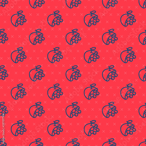Blue line Biological structure icon isolated seamless pattern on red background. Genetically modified organism and food. Vector.