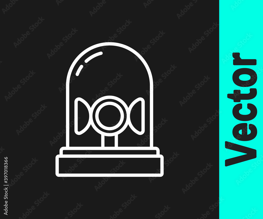 White line Flasher siren icon isolated on black background. Emergency flashing siren. Vector. White line Flasher siren icon isolated on black background. Emergency flashing siren. Vector.